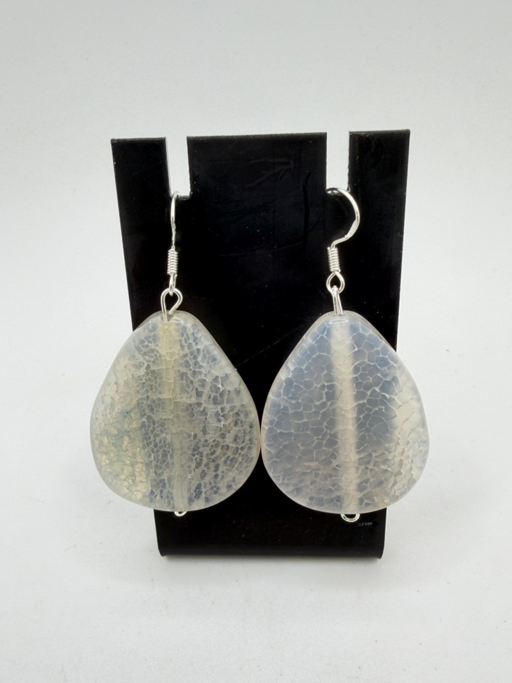2.25" long pear shaped AGATE stone earrings with sterling silver hooks!ā